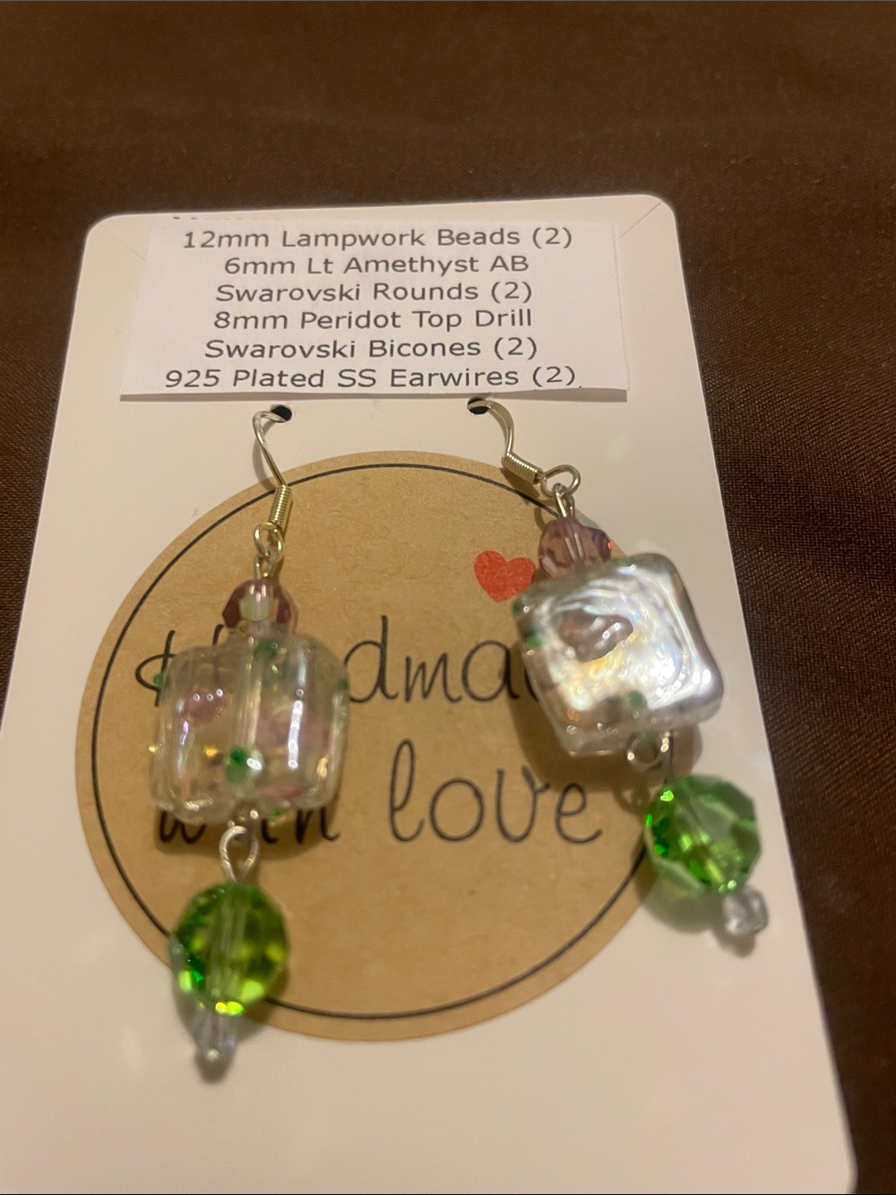 H23 - Iridescent Glass Bead Drop Earrings in Amethyst, Swarovski and Peridot
